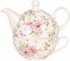 Clayre & Eef Tea for One 400 ml/250 ml Roze Wit Porselein Bloemen online kopen