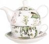 Clayre & Eef Tea for One 460 ml Wit Groen Porselein Vogels Theepot set online kopen